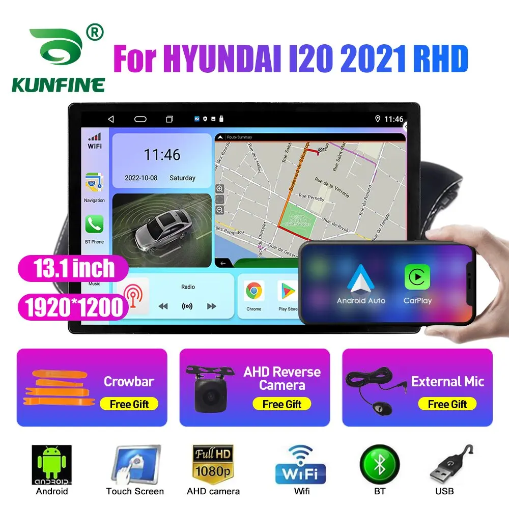 13,1-дюймовый Автомобильный Радиоприемник Для HYUNDAI I20 2021 RHD Автомобильный DVD GPS Навигация Стерео Carplay 2 Din Центральный Мультимедийный Android Auto Изображение 0