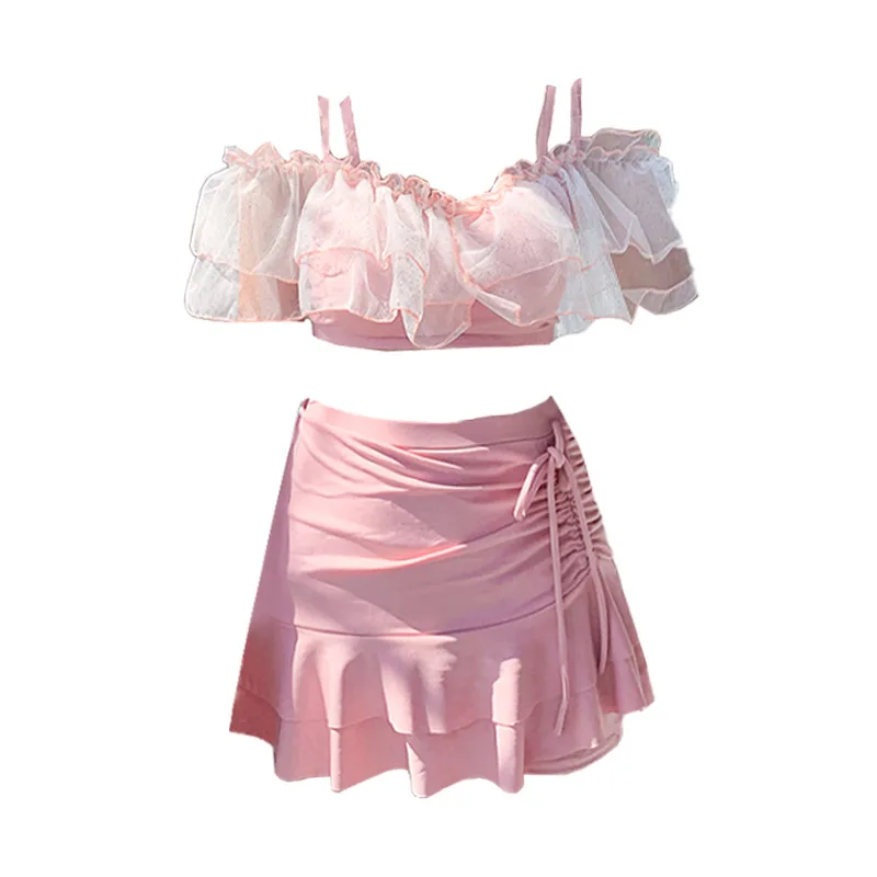 2023 Новый летний сексуальный милый розовый купальник-бикини, милый костюм для похудения, приталенный женский купальник с высокой талией и открытой спиной из 2 предметов Изображение 4