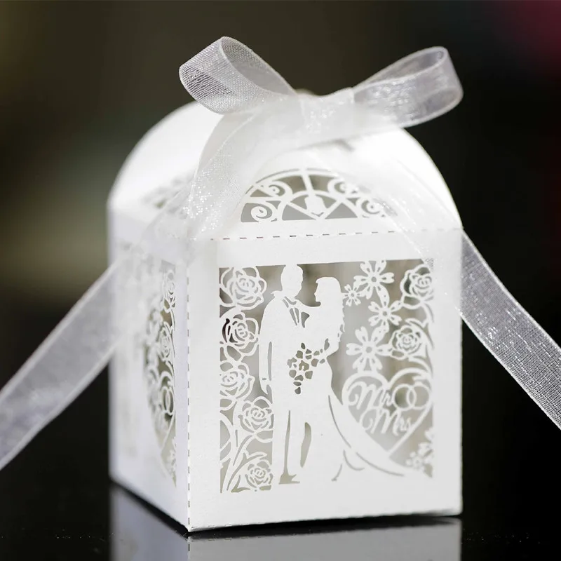 20шт Коробка для подарков жениху и невесте на свадебную вечеринку, пакет для конфет, драже, Шоколадные подарочные коробки, Бомбоньерка для душа на день рождения невесты с лентой Изображение 3