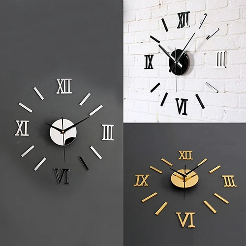 3D акриловая зеркальная поверхность, римские цифры, настенные часы, наклейки для домашнего декора 10WG Изображение 0