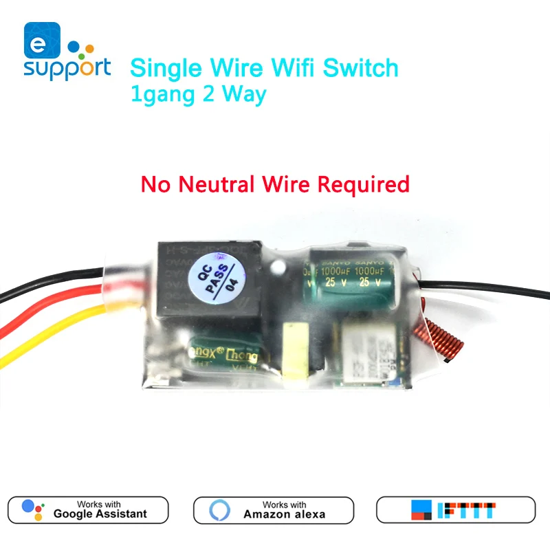 eWeLink однопроводной WIFI модуль 1gang 2 way RF433Mhz не требуется нейтральный провод работа с Alexa и Google Home 220-240 В Изображение 0