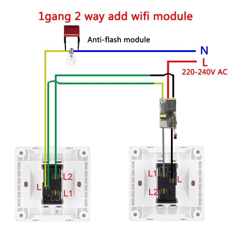 eWeLink однопроводной WIFI модуль 1gang 2 way RF433Mhz не требуется нейтральный провод работа с Alexa и Google Home 220-240 В Изображение 2