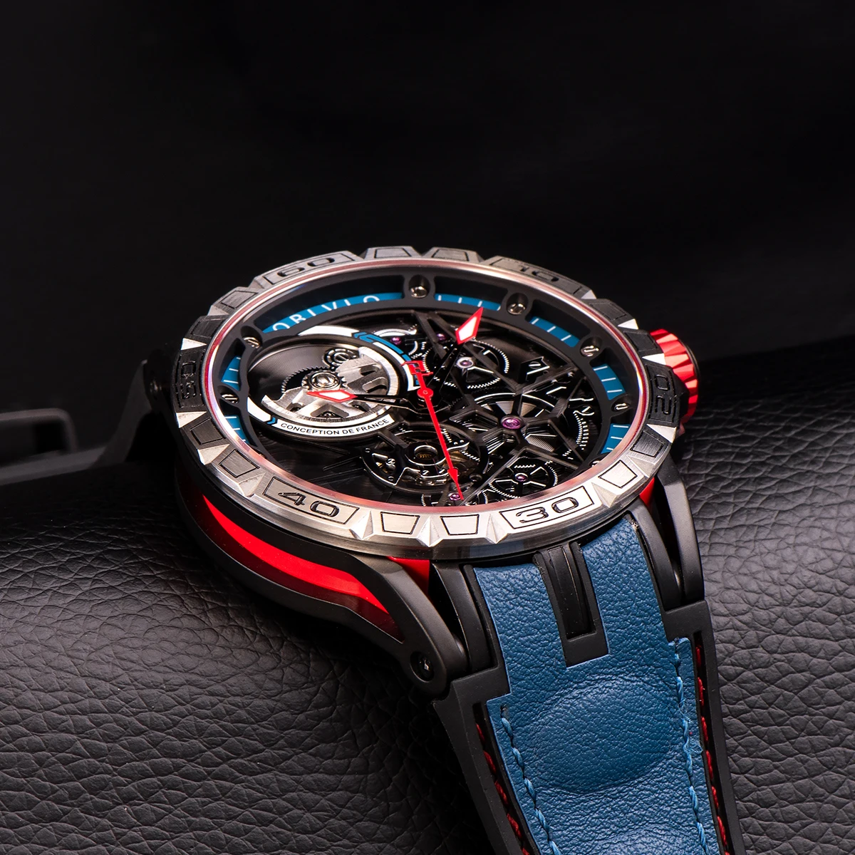 OBLVLO Новые дизайнерские спортивные механические часы в стиле стимпанк для мужчин со скелетным циферблатом, автоматические часы с автоподзаводом, часы с каучуковым ремешком Изображение 3