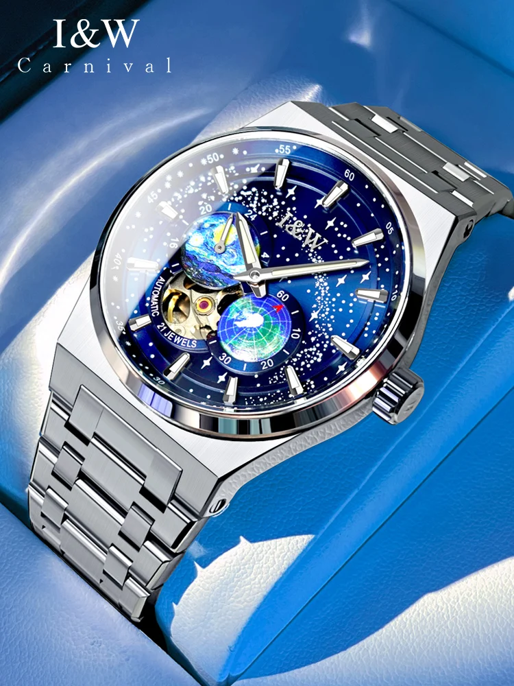 Reloj Hombre, мужские часы CARNIVAL от элитного бренда, часы с автоподзаводом, с секундной стрелкой, сапфировые водонепроницаемые часы со светящимся покрытием 5 бар Изображение 0