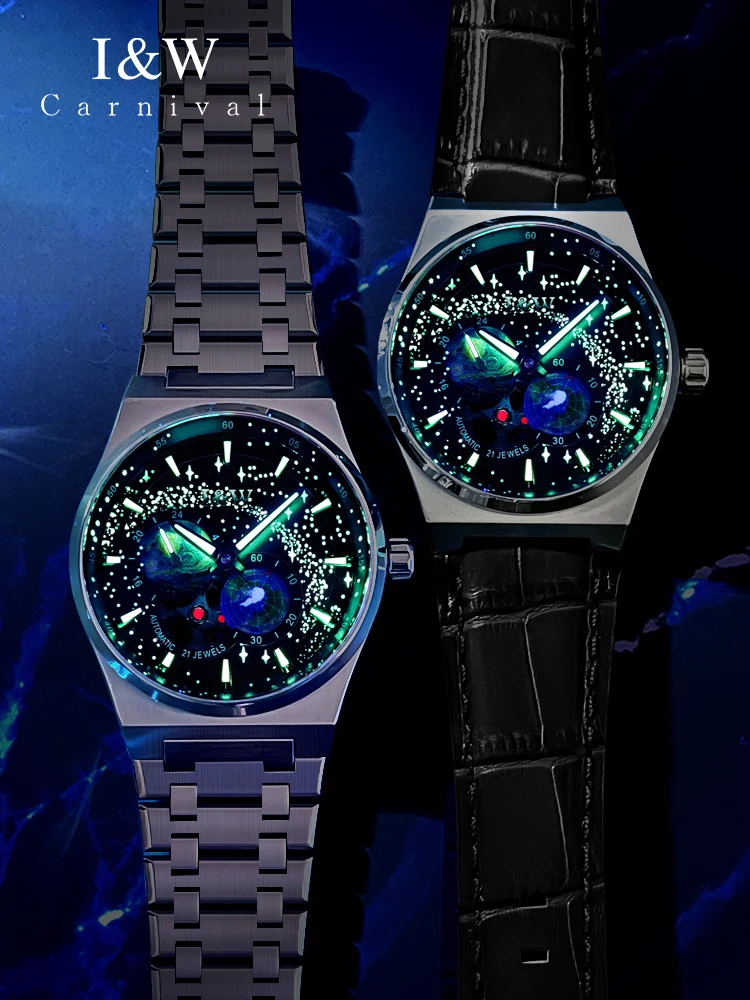 Reloj Hombre, мужские часы CARNIVAL от элитного бренда, часы с автоподзаводом, с секундной стрелкой, сапфировые водонепроницаемые часы со светящимся покрытием 5 бар Изображение 1