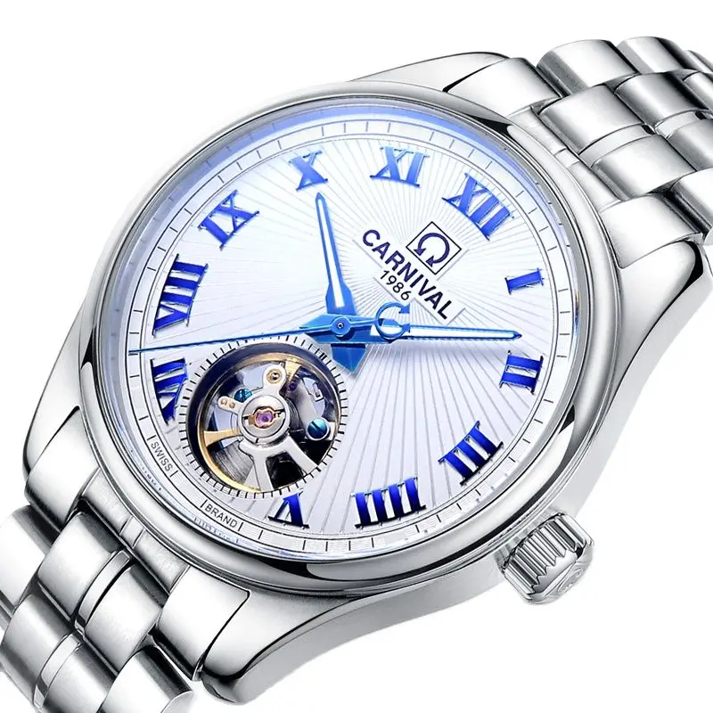 Switzerland Carnival Автоматические Механические Мужские часы Роскошного бренда Sapphire Waterproof Skeleton Flywheel Clocks C8660-1 Изображение 0
