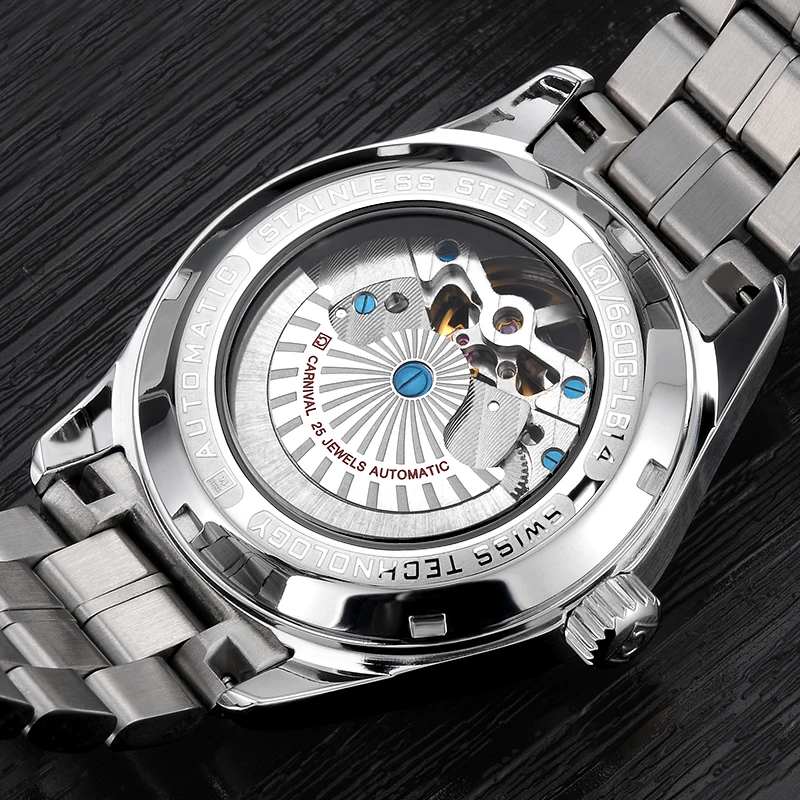 Switzerland Carnival Автоматические Механические Мужские часы Роскошного бренда Sapphire Waterproof Skeleton Flywheel Clocks C8660-1 Изображение 4