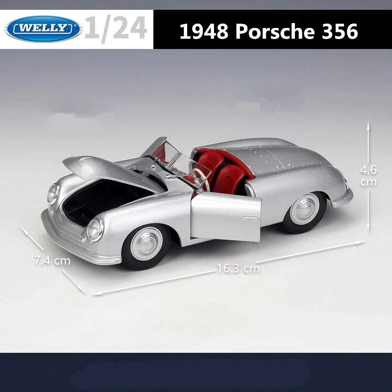 WELLY 1:24 1948 Porsche 356 № 1 Roadster Модель Автомобиля Из Сплава, Отлитая под давлением Металлическая Игрушечная Модель Автомобиля, Коллекция Симуляторов, Подарки, Игрушки для Мальчиков Изображение 2
