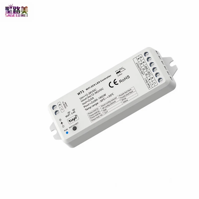 WT1 2CH светодиодный wifi контроллер DC12-36V 24V Tuya APP облачное голосовое беспроводное управление Для 2 каналов одноцветной или cct светодиодной ленты Изображение 0