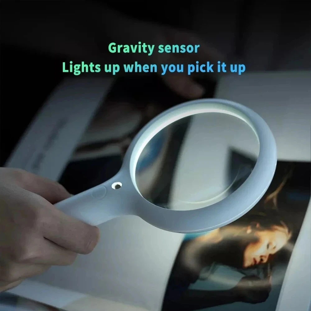 Xiaoda 3X Умный датчик силы тяжести, ручная лупа, объектив из оптического стекла, Лупа, 45 светодиодных ламп, Регулировка яркости, ночник Изображение 4