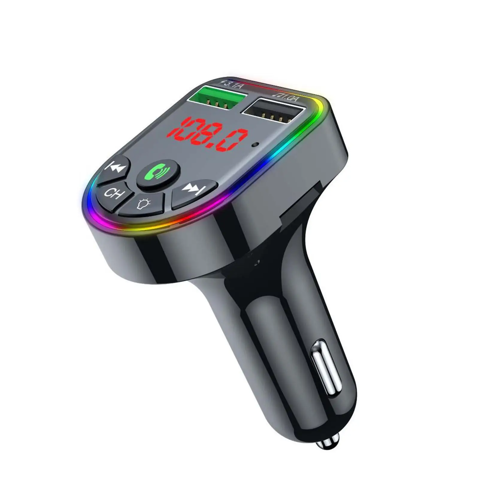 Автомобильное зарядное устройство Bluetooth 5.0 FM Приемник быстрой зарядки 7 с подсветкой RGB Изображение 5