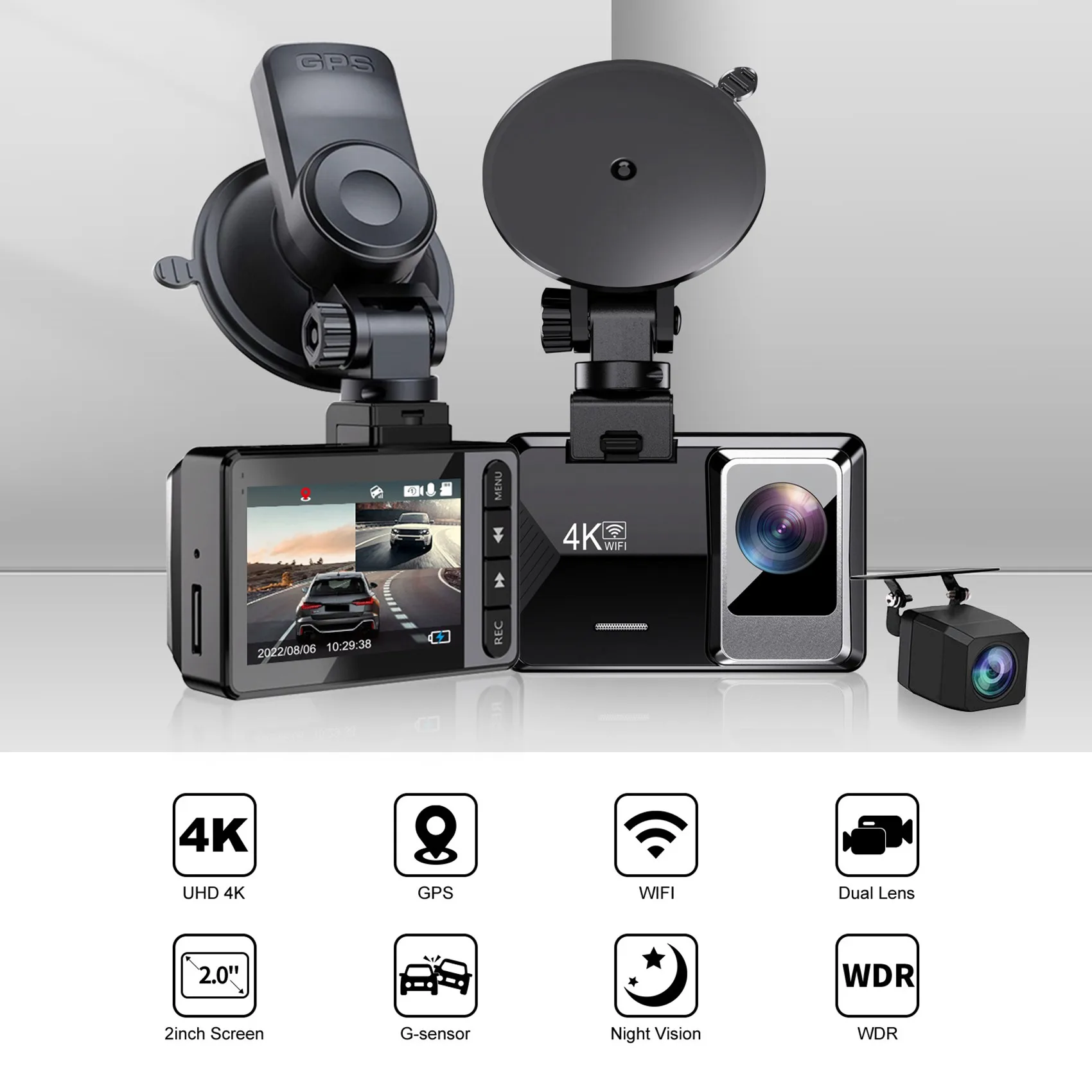 Автомобильный видеорегистратор с камерой 4K и 1080P, видеомагнитофон, WIFI, GPS, видеорегистратор, автомобильный регистратор ночного видения для автомобиля Изображение 1