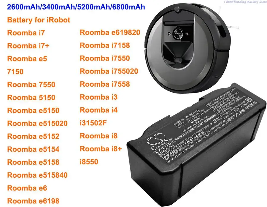 Аккумулятор OrangeYu 2600 мАч/3400 мАч/5200 мАч/6800 мАч для Roomba i7, i7 +, e5, 7150, 7550, 5150, e5150, e515020, e5152, e5154, e6 Изображение 0