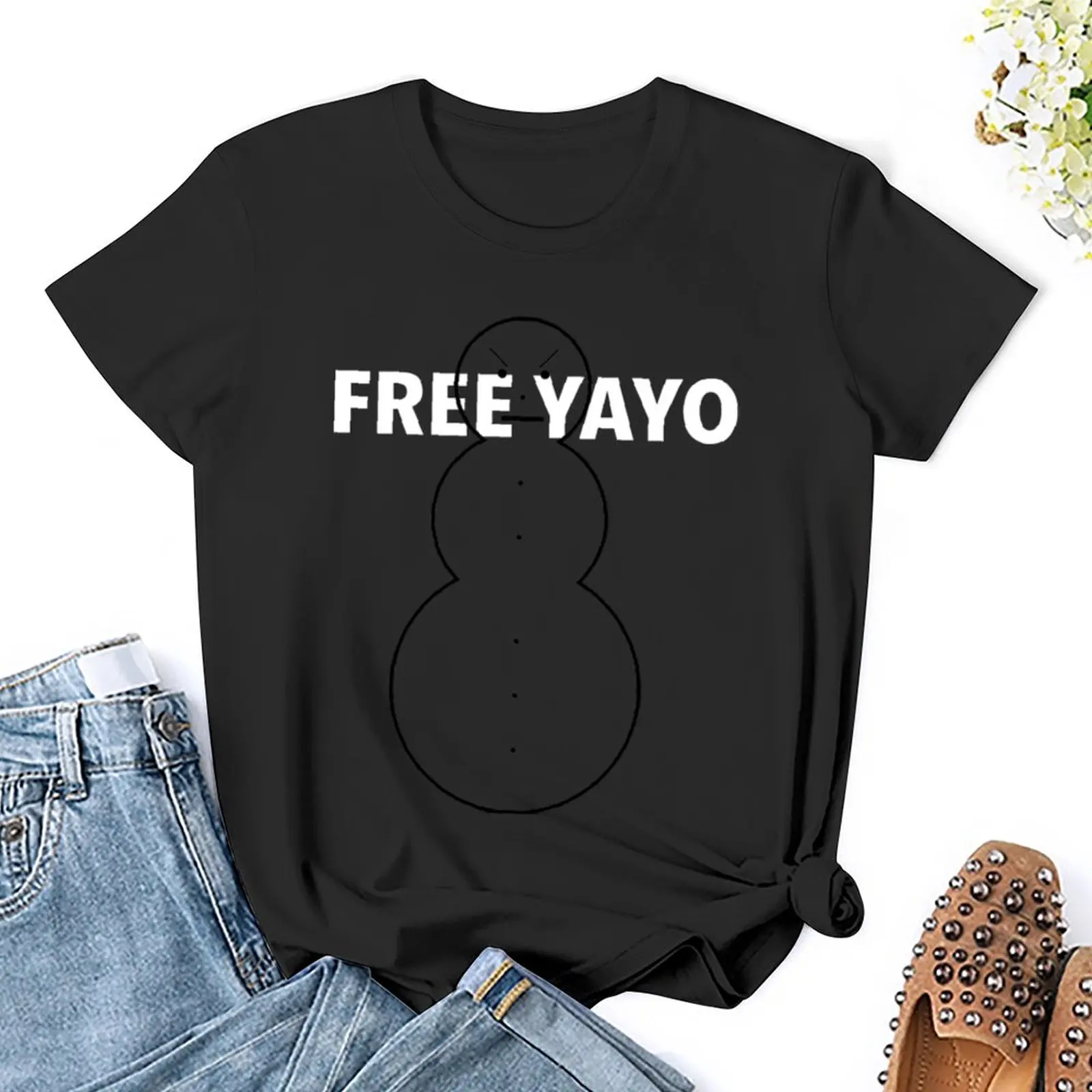 БЕСПЛАТНАЯ футболка YAYO - Angry Snowman, топы размера плюс, одежда kawaii, короткая футболка, футболка для женщин Изображение 2