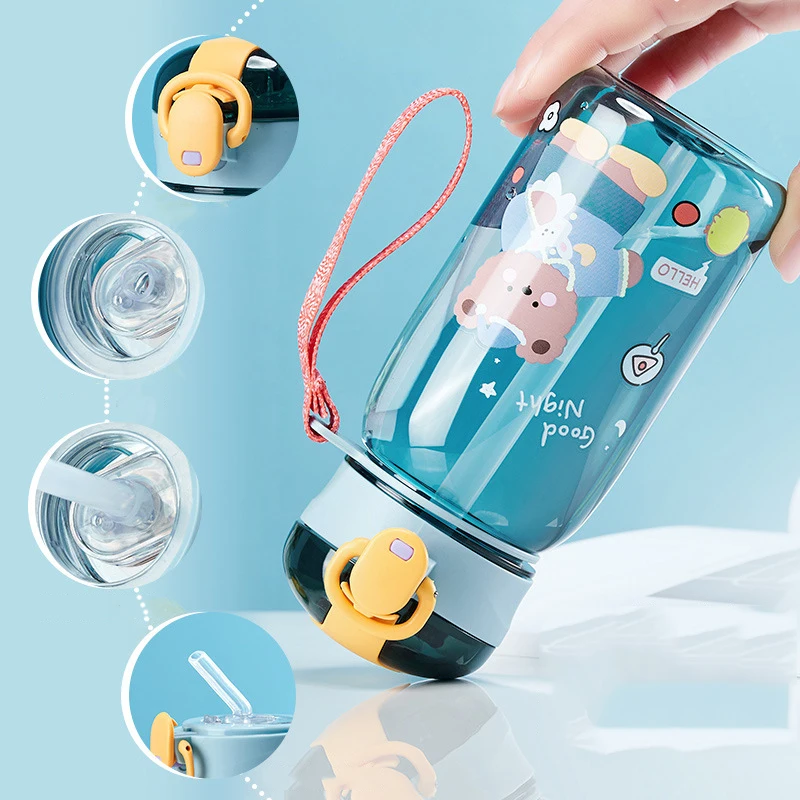 Детская мультяшная чашка для воды с соломинкой, Милый Медведь, Герметичные бутылки для воды, Уличная Портативная бутылка для напитков, Детская Прекрасная чашка Изображение 0