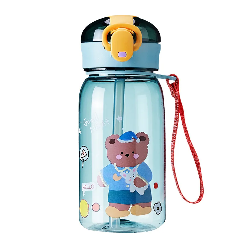 Детская мультяшная чашка для воды с соломинкой, Милый Медведь, Герметичные бутылки для воды, Уличная Портативная бутылка для напитков, Детская Прекрасная чашка Изображение 5
