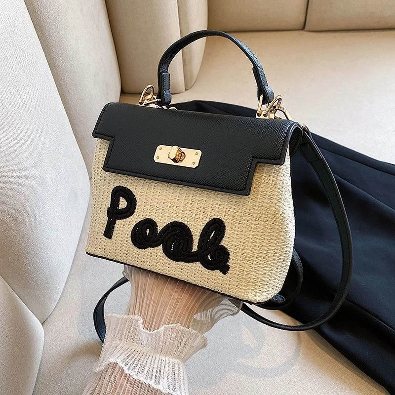 Женская соломенная сумка Женская летняя маленькая популярная сумка высокого качества во французском стиле Маленькая квадратная сумка-мессенджер Изображение 0