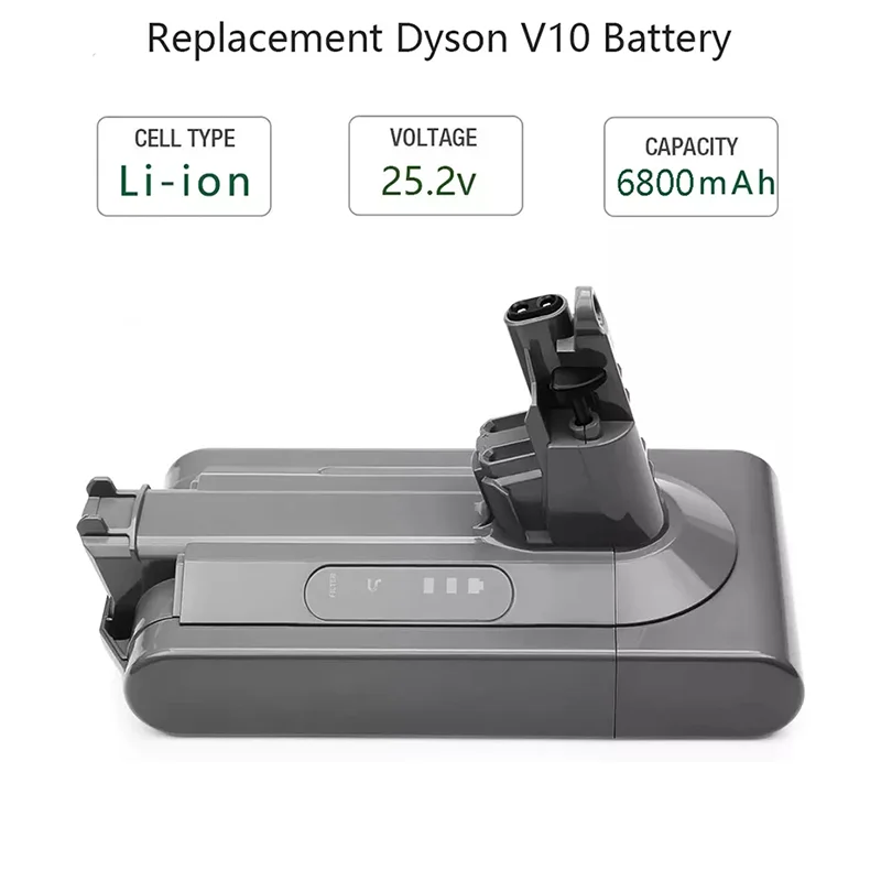 Замена батареи ручного пылесоса Dyson V10 25,2 В, 6800 мАч ~ 12800 мАч, для Dyson V10 Absolute, V10 Flauschigen и т. Д Изображение 3