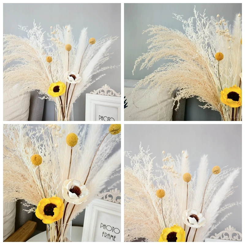 Камин серии white в богемном стиле, декоративный букет из сухих цветов, маленький тростниковый золотой шар, место проведения свадьбы из сухих цветов Изображение 0