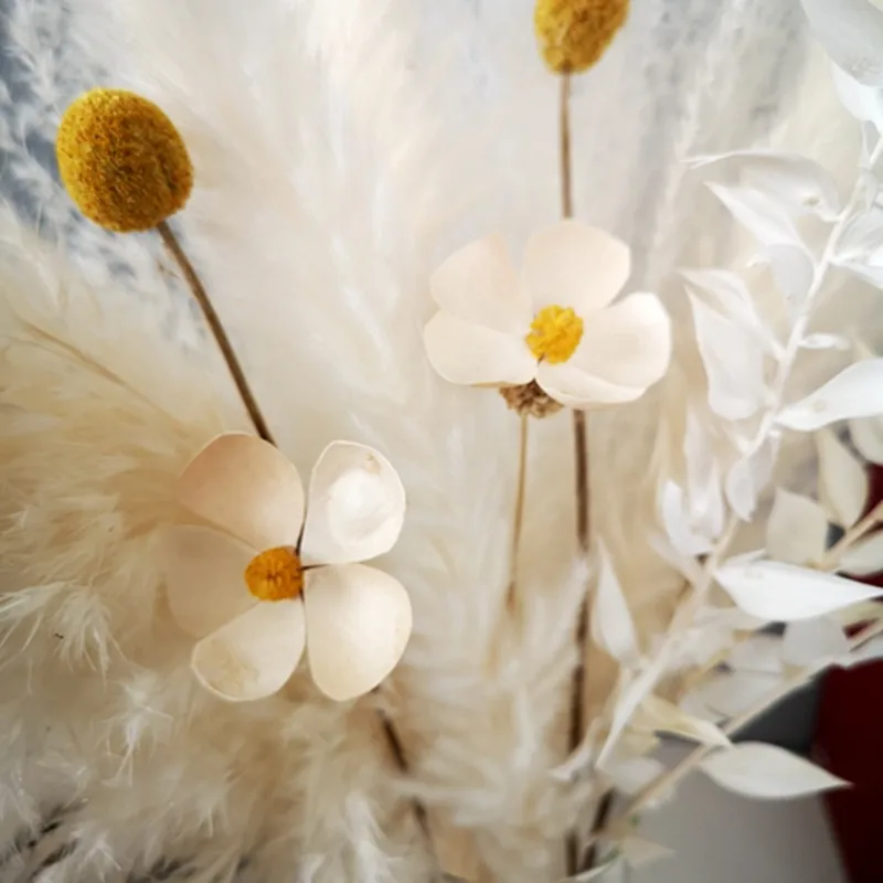 Камин серии white в богемном стиле, декоративный букет из сухих цветов, маленький тростниковый золотой шар, место проведения свадьбы из сухих цветов Изображение 2