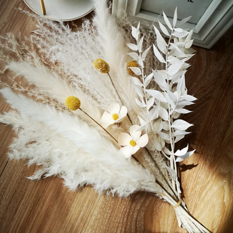 Камин серии white в богемном стиле, декоративный букет из сухих цветов, маленький тростниковый золотой шар, место проведения свадьбы из сухих цветов Изображение 4