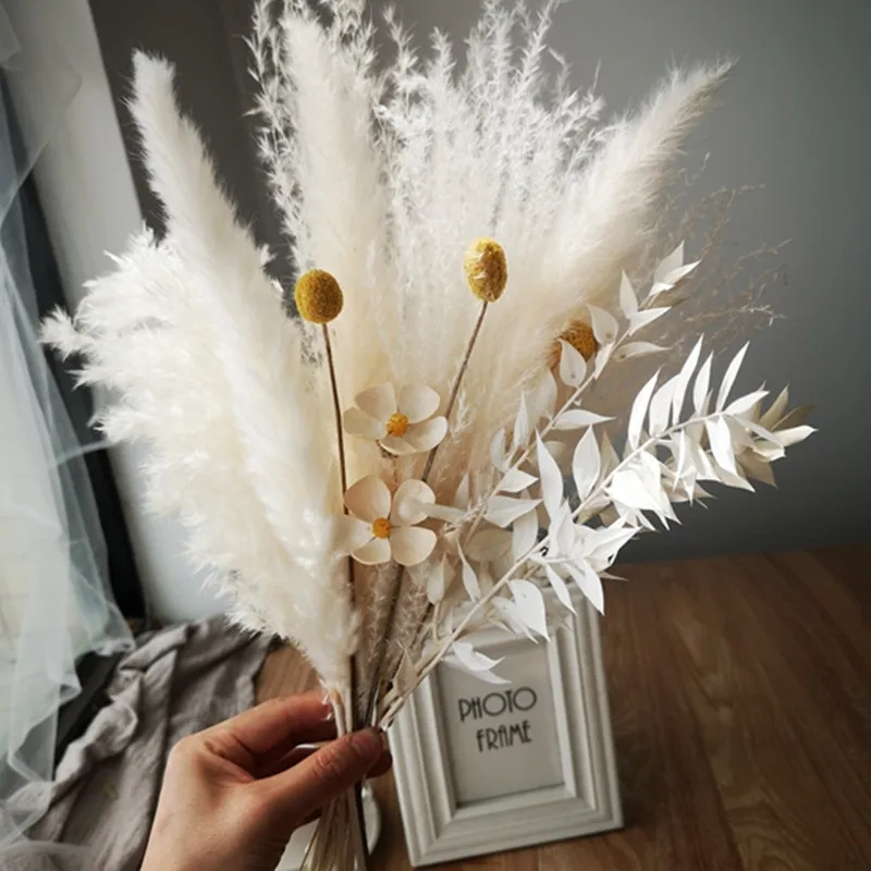 Камин серии white в богемном стиле, декоративный букет из сухих цветов, маленький тростниковый золотой шар, место проведения свадьбы из сухих цветов Изображение 5