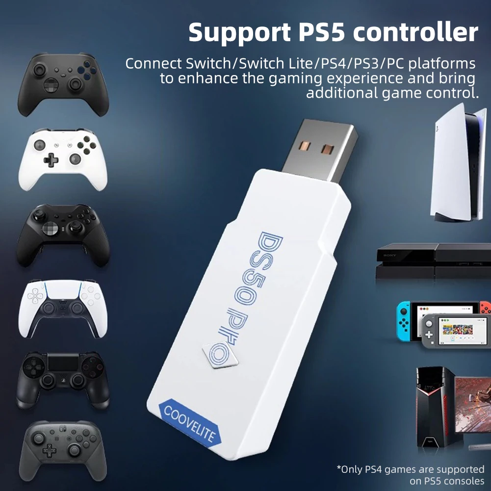 Конвертер беспроводного контроллера Bluetooth Coov Ds50 для коммутатора Windows Поддержка консоли PS4/PS3 Адаптер контроллера PS5 Dualsense Изображение 1