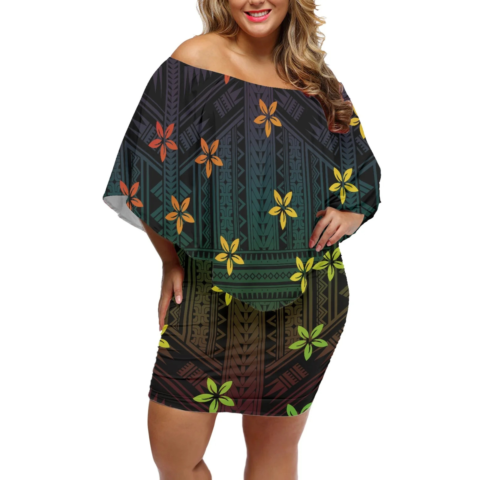 Летняя женская короткая юбка, модная сексуальная полинезийская этническая печать, Роскошная накидка с цветком гибискуса, офисное платье Изображение 4