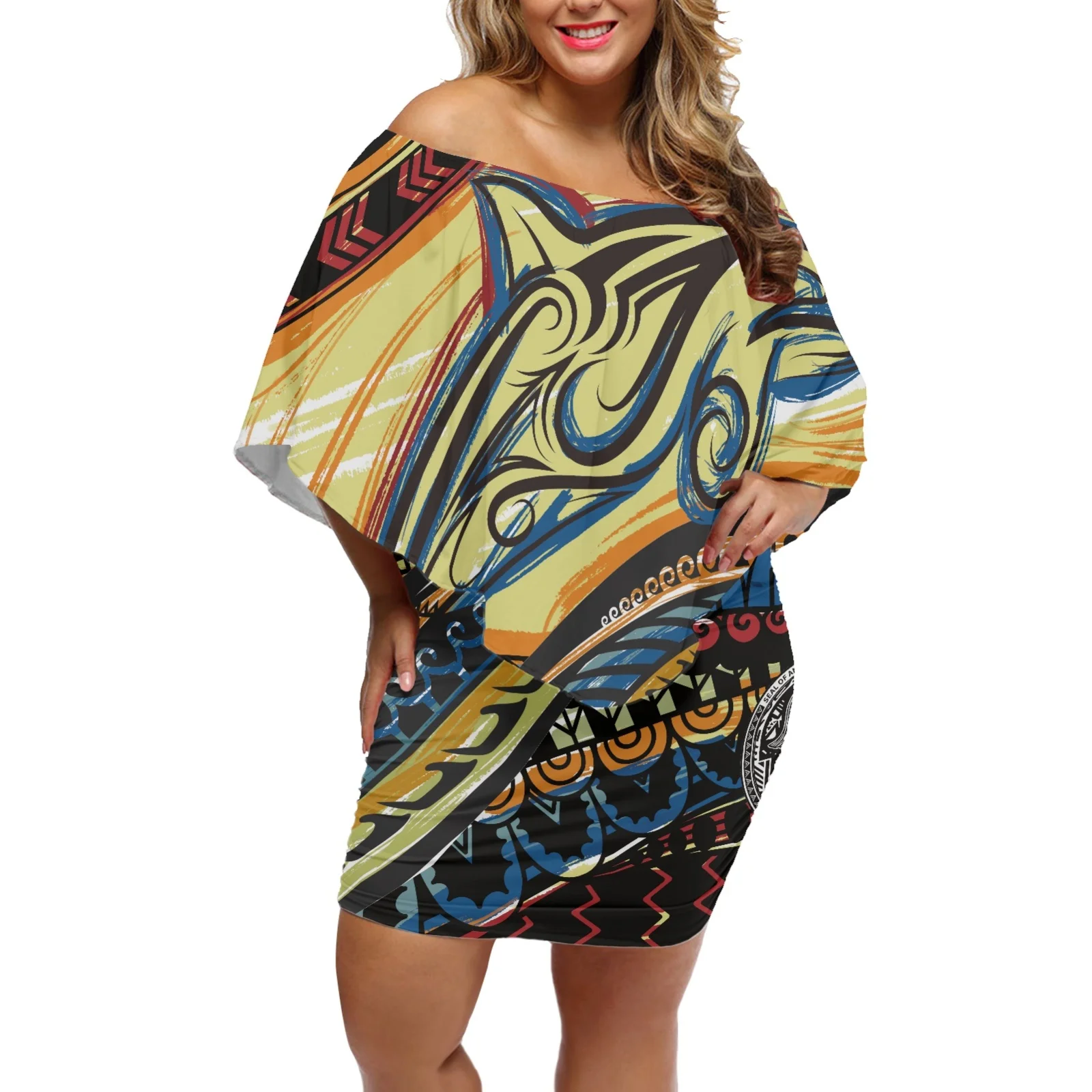 Летняя женская короткая юбка, модная сексуальная полинезийская этническая печать, Роскошная накидка с цветком гибискуса, офисное платье Изображение 5
