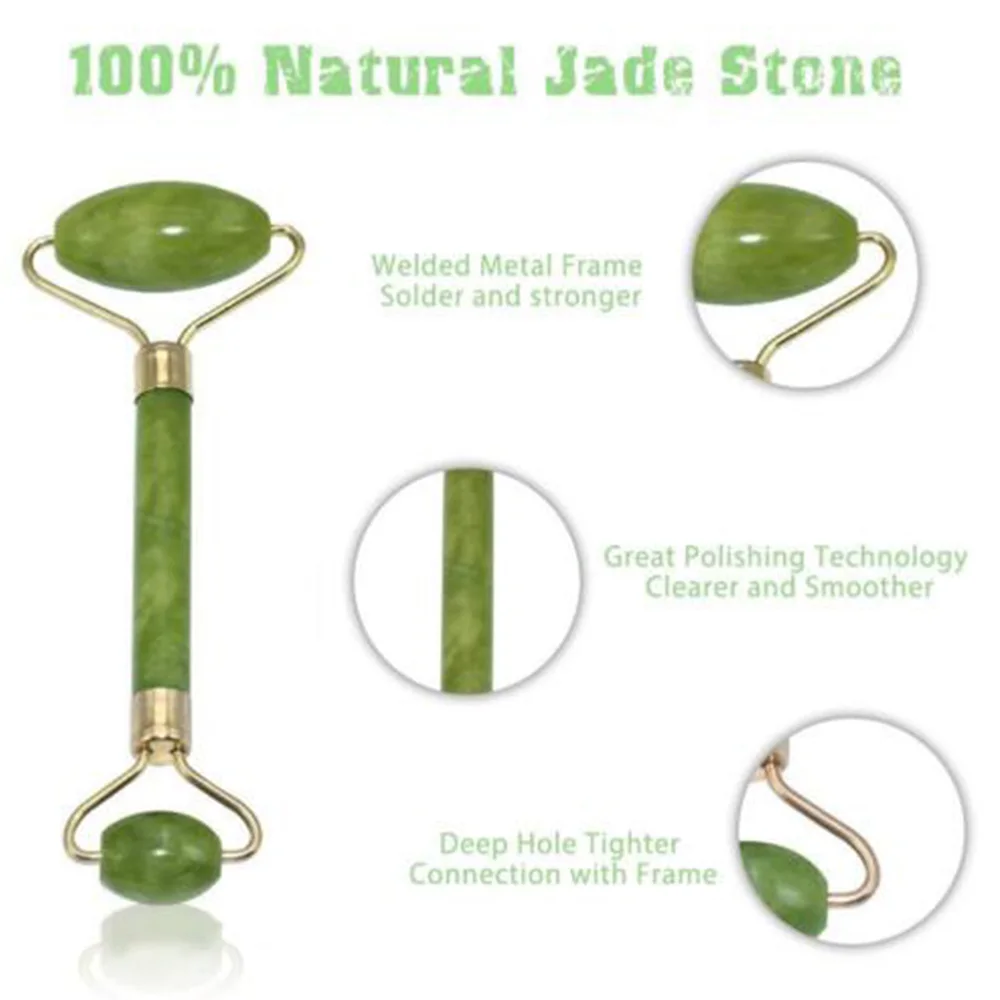 Набор Зеленых Роликовых и Гуашевых Инструментов 2 в 1 от Natural Jade Scraper Massager с Камнями для Лица Шеи Спины и Линии Подбородка Изображение 4
