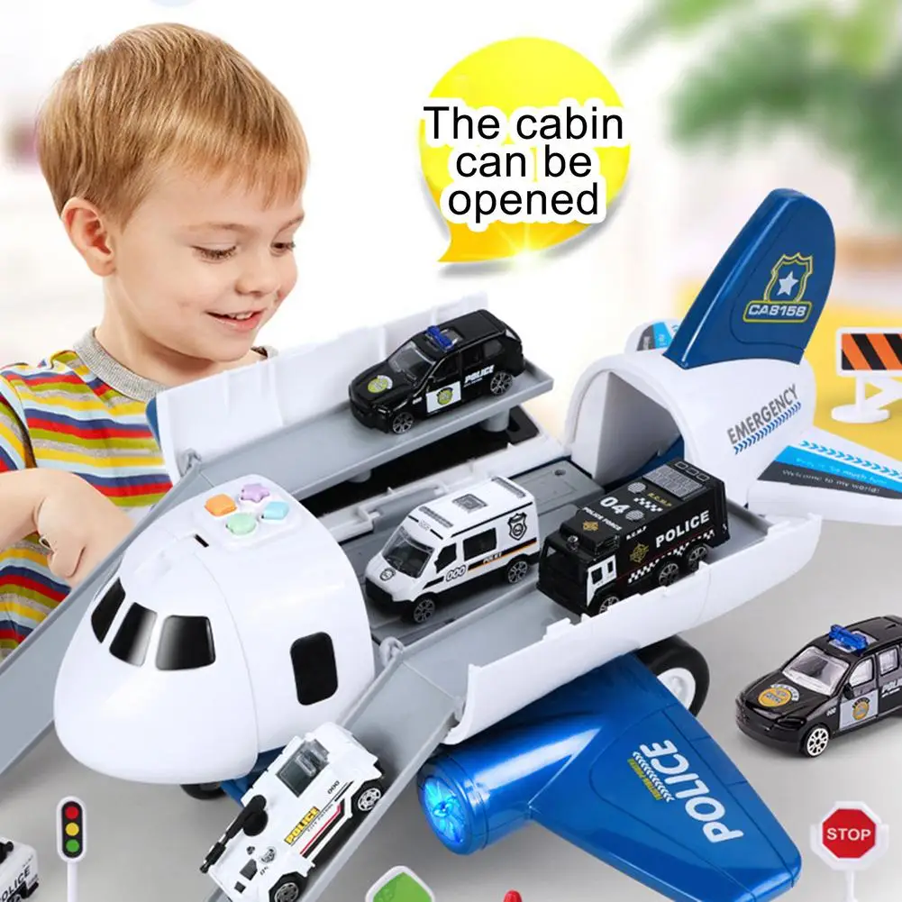 Набор игрушек для моделирования детского самолета, Большой транспортный самолет для хранения с корпусом из сплава, маленький автомобиль, вертолет, грузовик Изображение 0