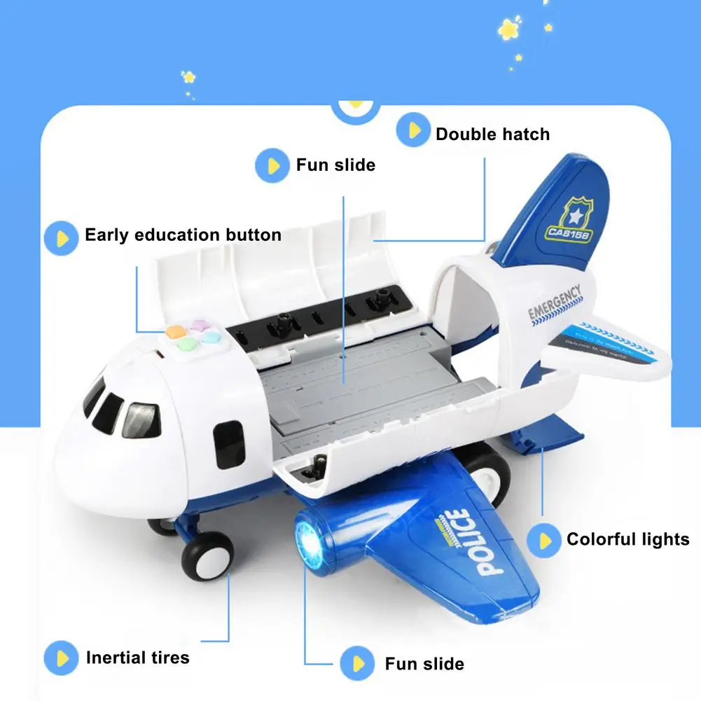 Набор игрушек для моделирования детского самолета, Большой транспортный самолет для хранения с корпусом из сплава, маленький автомобиль, вертолет, грузовик Изображение 3