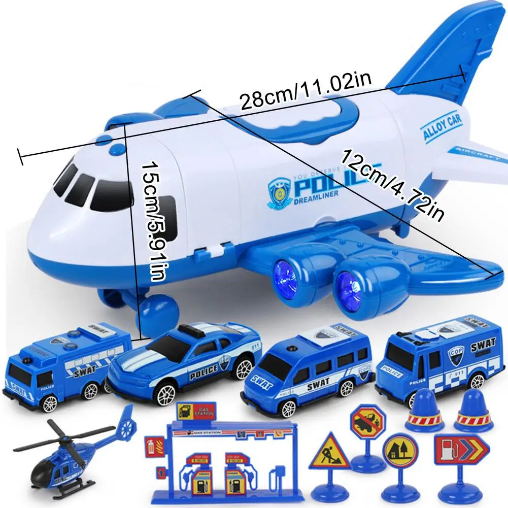 Набор игрушек для моделирования детского самолета, Большой транспортный самолет для хранения с корпусом из сплава, маленький автомобиль, вертолет, грузовик Изображение 5
