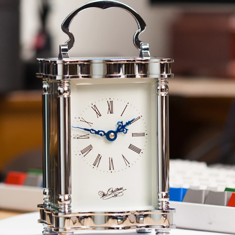Настольные часы Германия, Европейское совместное предприятие, пружинный подшипник Ruby balance, кожаный чехол, часы для перевозки, механические часы для сиденья Изображение 0