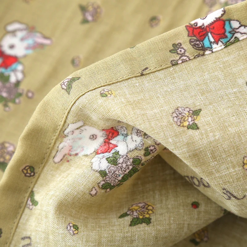 Новая кружевная пижама с короткими рукавами, комплект из трех предметов с милым зеленым кроликом, дышащая домашняя одежда из хлопчатобумажной ткани с V-образным вырезом, женская одежда для отдыха Изображение 2