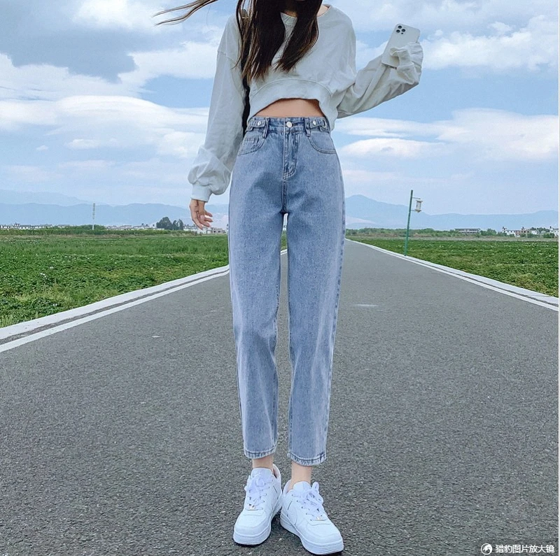 Новые весенние джинсы Harlan 2023, женские свободные широкие брюки с прямыми штанинами, дымовая трубка, брюки для папы с высокой талией Изображение 0
