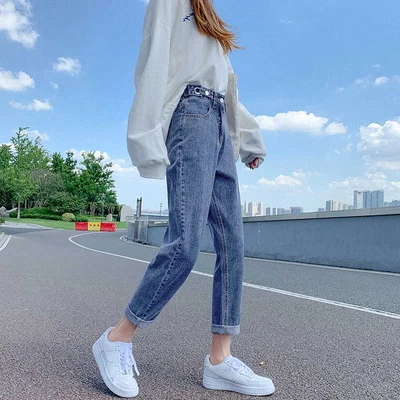 Новые весенние джинсы Harlan 2023, женские свободные широкие брюки с прямыми штанинами, дымовая трубка, брюки для папы с высокой талией Изображение 1