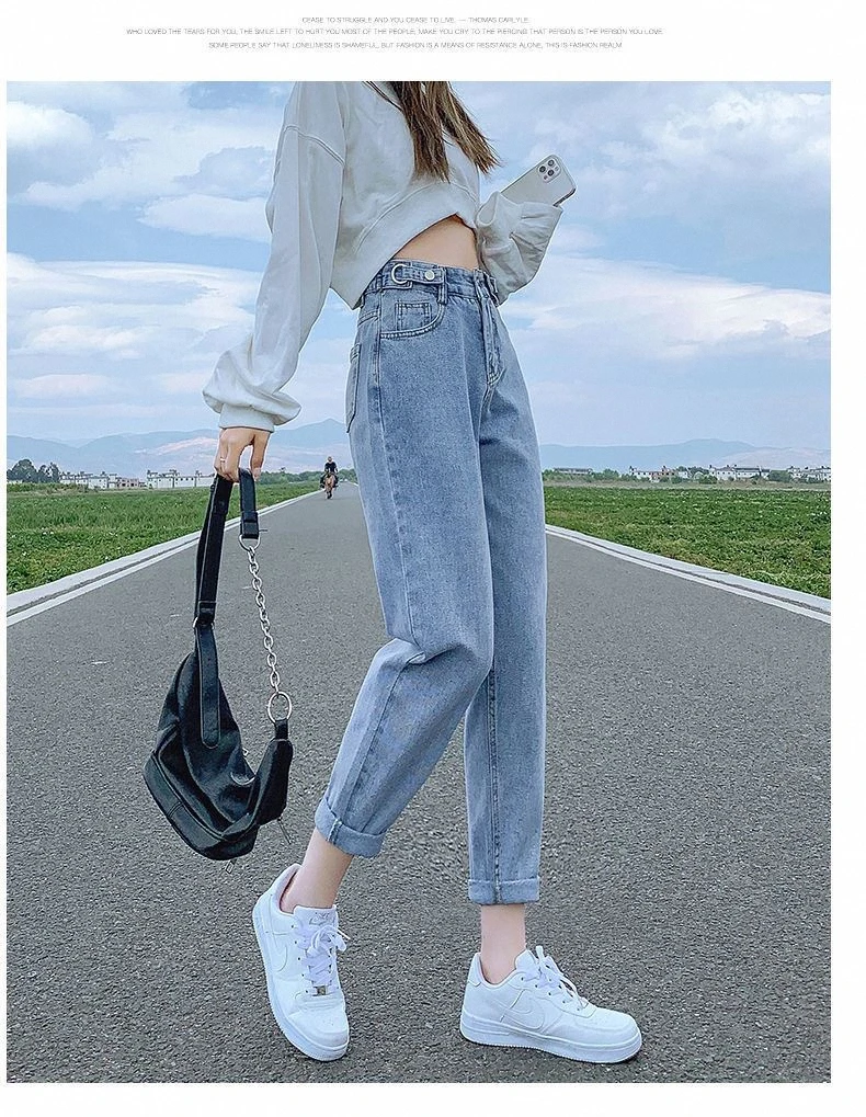 Новые весенние джинсы Harlan 2023, женские свободные широкие брюки с прямыми штанинами, дымовая трубка, брюки для папы с высокой талией Изображение 2