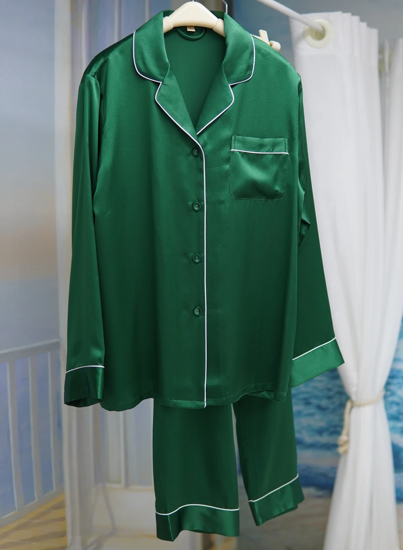 Пижама из 100% шелка шелковицы шелковицы толщиной 19 мм, женский роскошный костюм с длинными рукавами, Летняя, весенне-зимняя пижама Изображение 2
