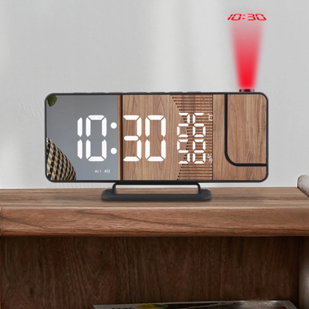 Светодиодный цифровой проекционный будильник Настольный Электронный будильник с проекцией FM-радио Проектор времени Прикроватные часы для спальни Изображение 3