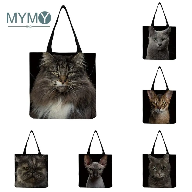 Сумка через плечо с принтом дружелюбной кошки и собаки, забавные сумки для покупок на открытом воздухе с животными для женщин, экологичная дорожная сумка, настраиваемая портативная сумка Изображение 0
