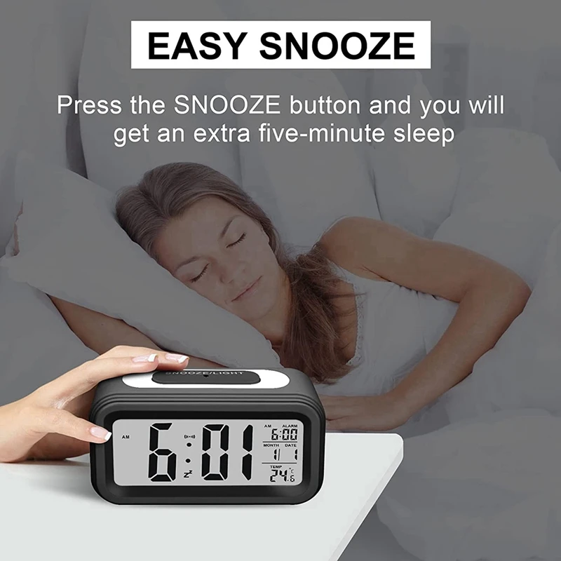 Цифровой будильник, будильник со светодиодной подсветкой, бесшумные дорожные часы Aalarm с батарейным питанием Изображение 2