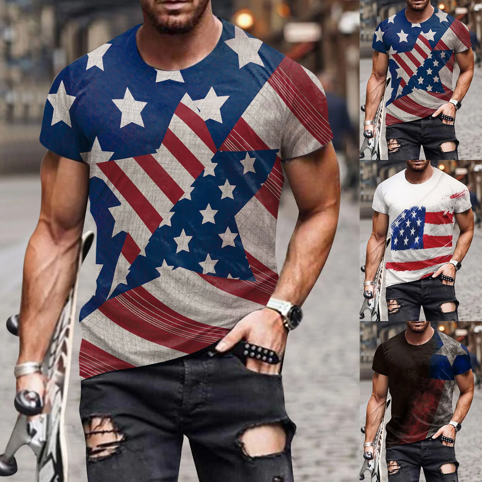 Цифровые модные 3D короткие мужские повседневные летние рубашки Independence, Футболки с круглым вырезом, повседневные мужские футболки с принтом Изображение 0