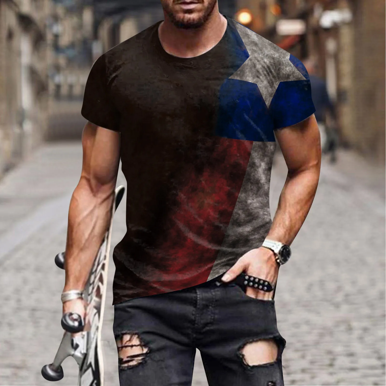 Цифровые модные 3D короткие мужские повседневные летние рубашки Independence, Футболки с круглым вырезом, повседневные мужские футболки с принтом Изображение 1