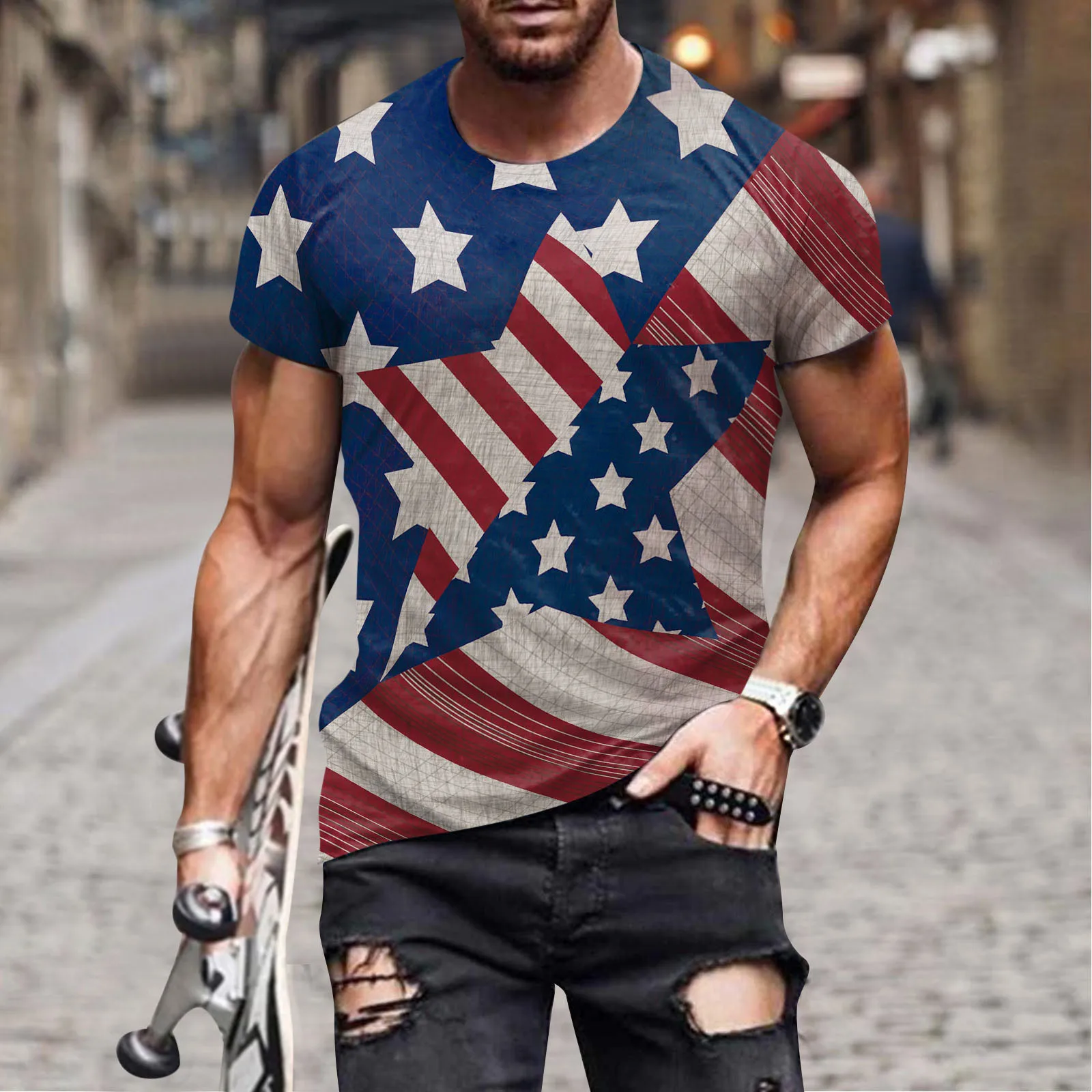 Цифровые модные 3D короткие мужские повседневные летние рубашки Independence, Футболки с круглым вырезом, повседневные мужские футболки с принтом Изображение 2