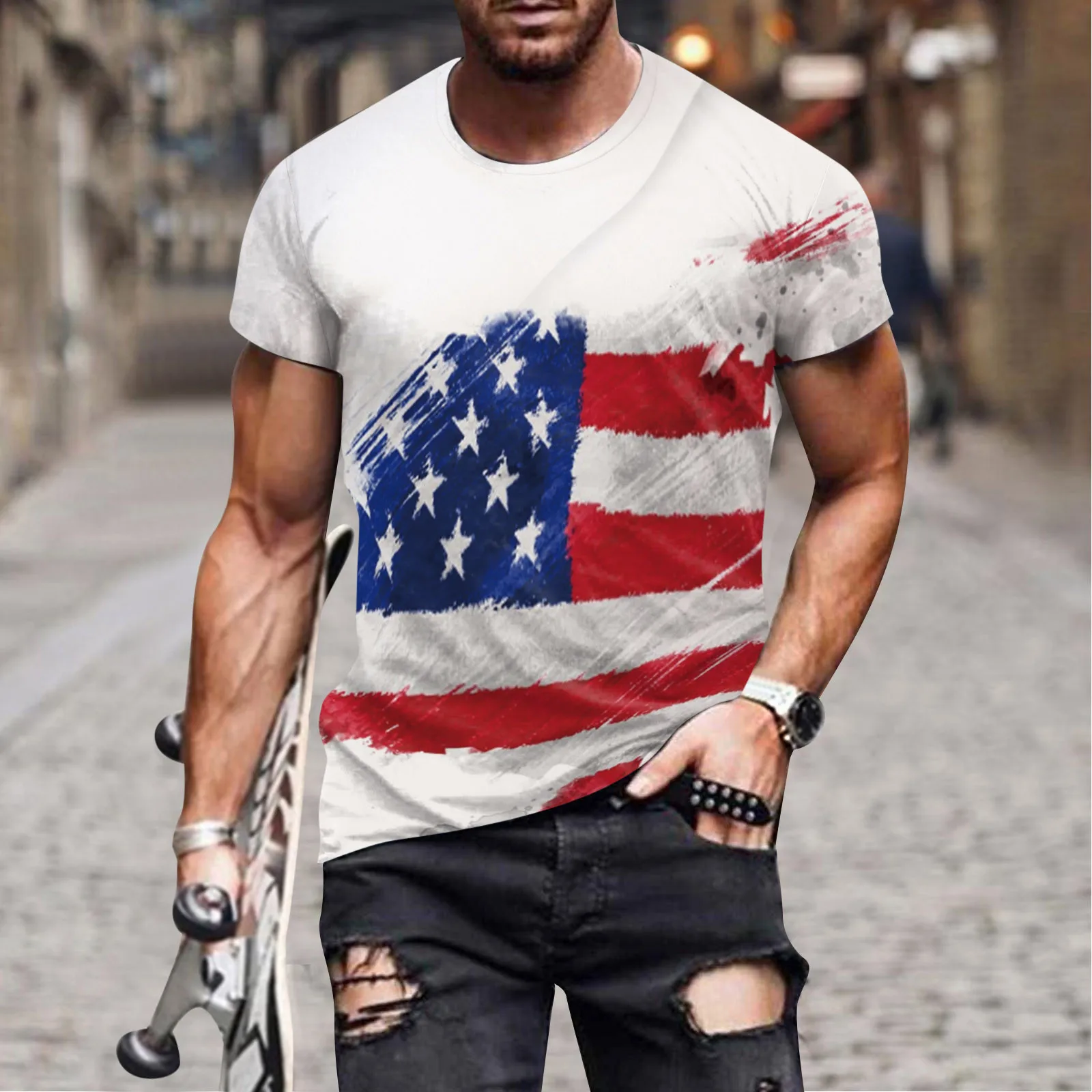 Цифровые модные 3D короткие мужские повседневные летние рубашки Independence, Футболки с круглым вырезом, повседневные мужские футболки с принтом Изображение 3