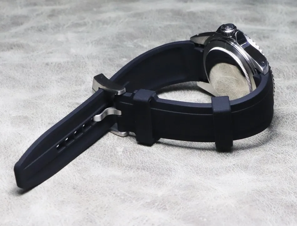 Черные высококачественные Ремешки Для часов С Загнутыми Концами аксессуары для часов Rolex S watch Omega Спортивные Браслеты Резиновые силиконовые ремешки Изображение 3