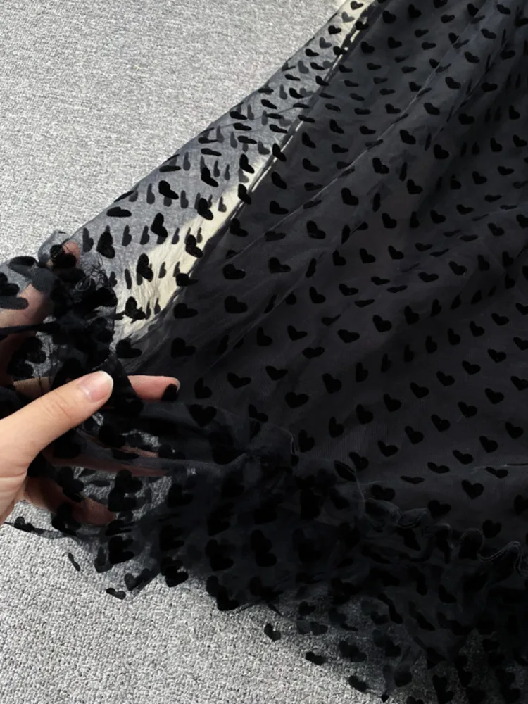 Элегантное Черное Длинное платье, Летнее Женское Сетчатое тюлевое кружевное платье в горошек, женское тонкое винтажное платье Макси трапециевидной формы, Vestidos Изображение 3